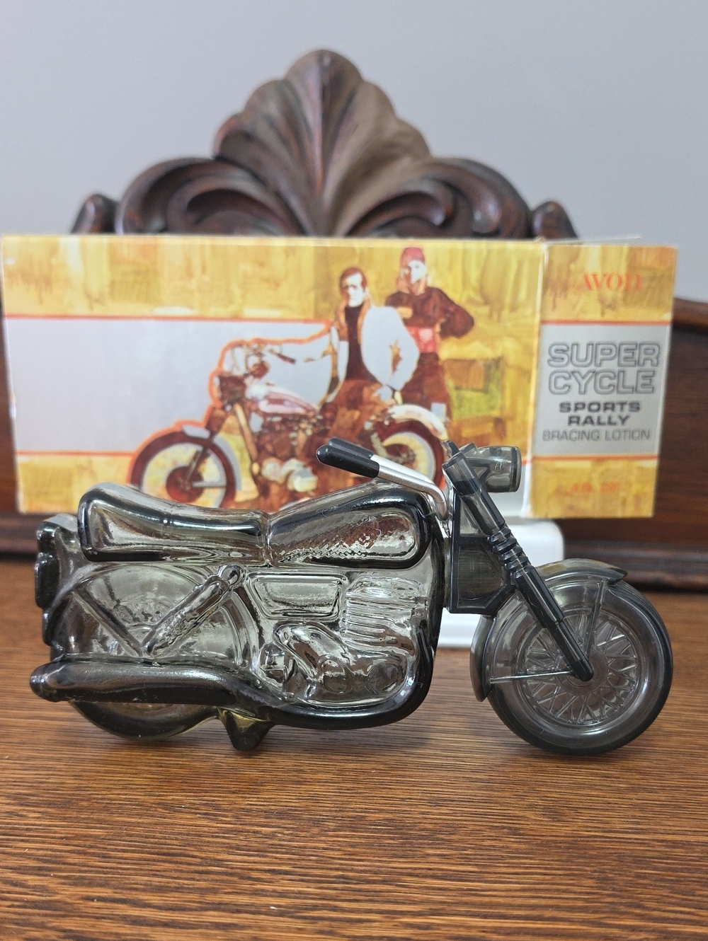 Avon Smoky Gray Motorcycle Glass Bottle - Super Cycle Collectible
